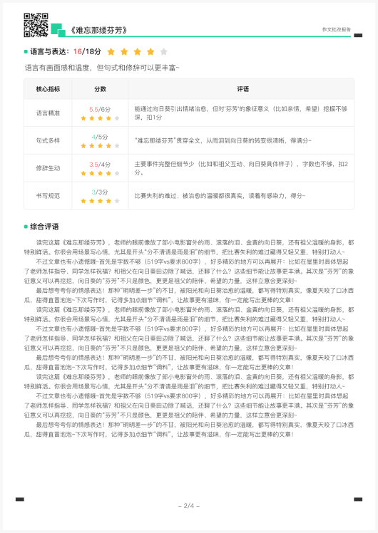 作文精批报告逐句点评